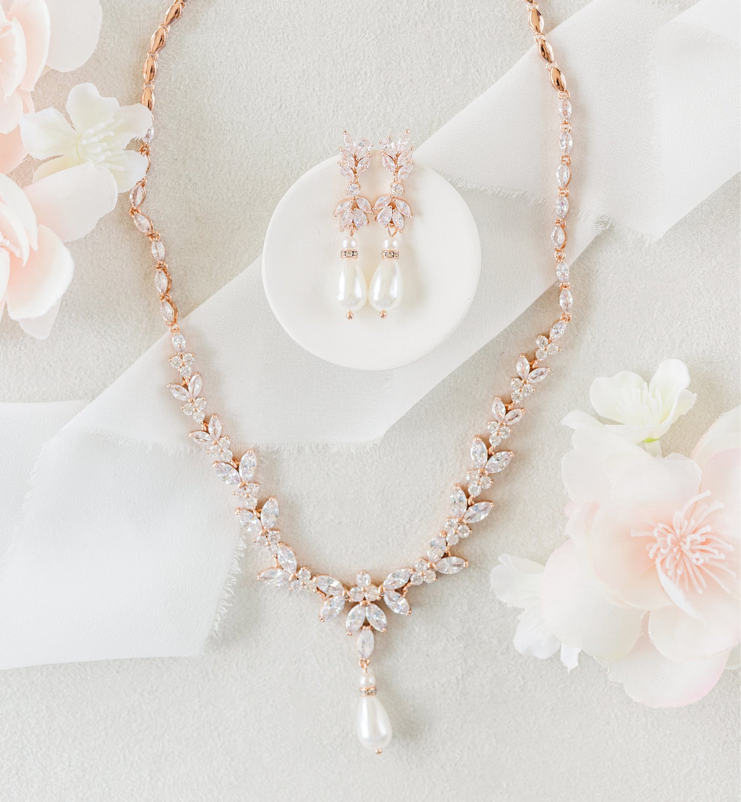 rose gold pearl wedding jewelry set