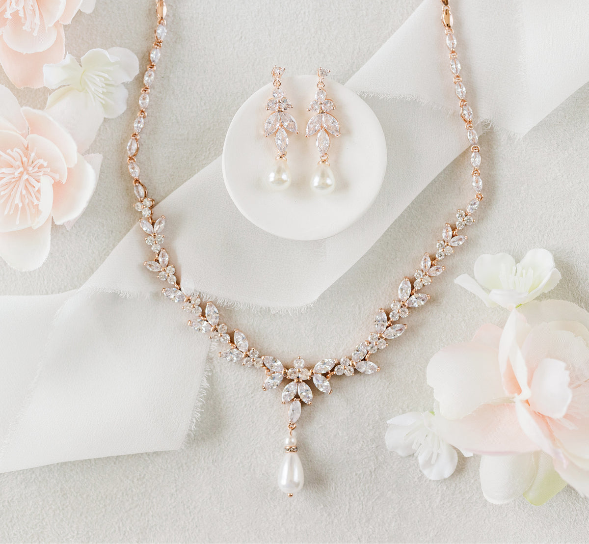 Rose gold wedding necklace set sales