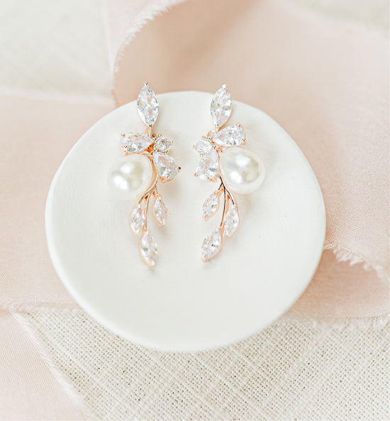 Buy the Rose Gold Flora Pearl Earrings - Silberry