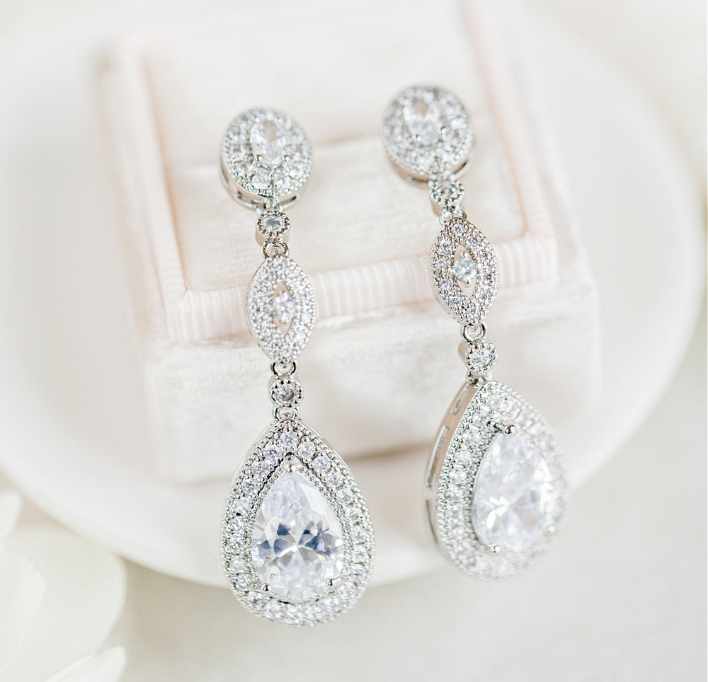 silver drop wedding earrings