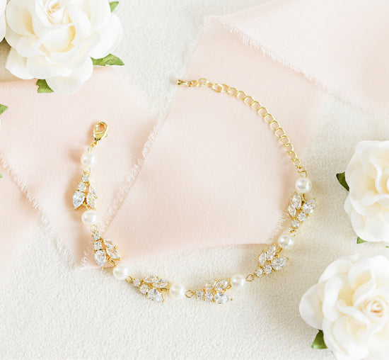 gold pearl wedding bracelet