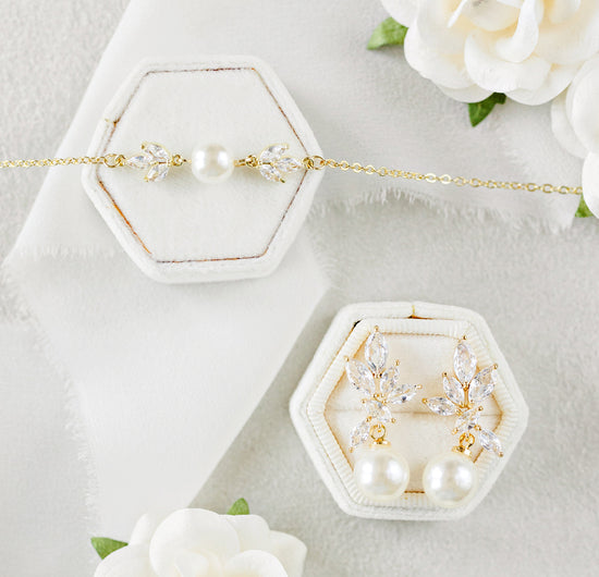 pearl bridesmaid jewelry set gold