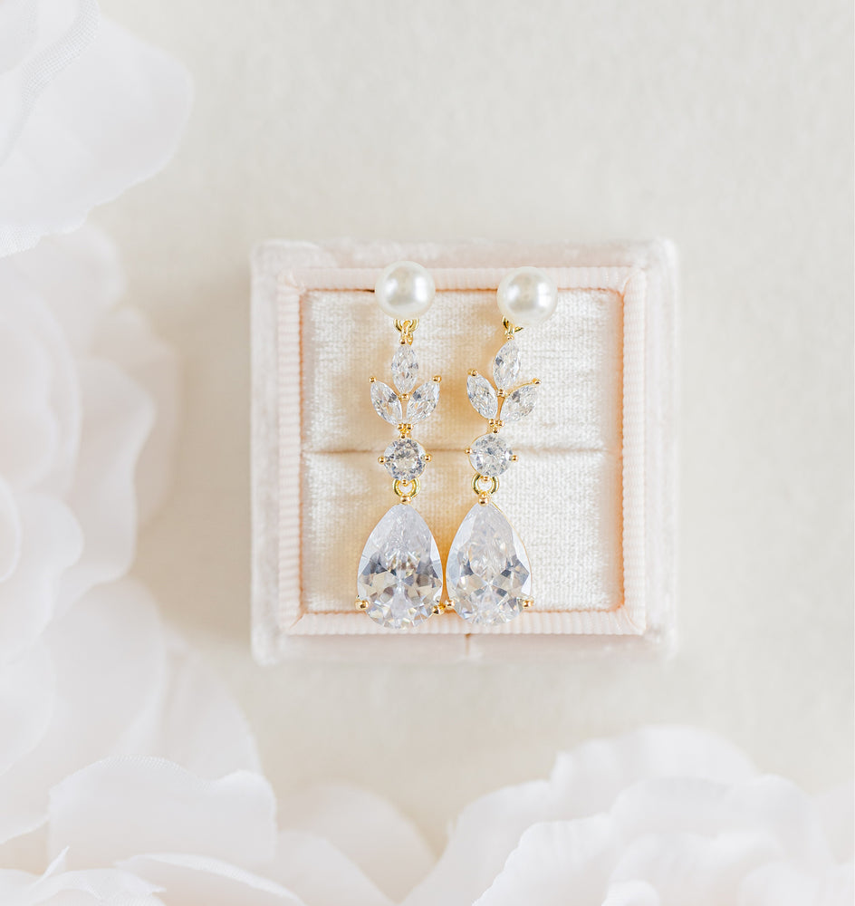 gold pearl bridal earrings