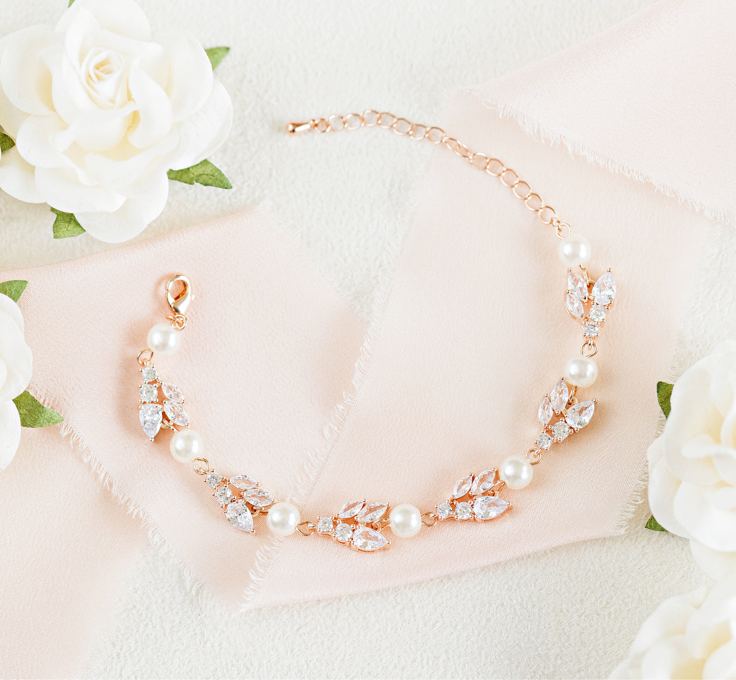 rose gold pearl wedding bracelet