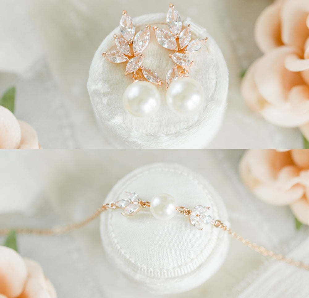 rose gold pearl bridesmaid jewelry set