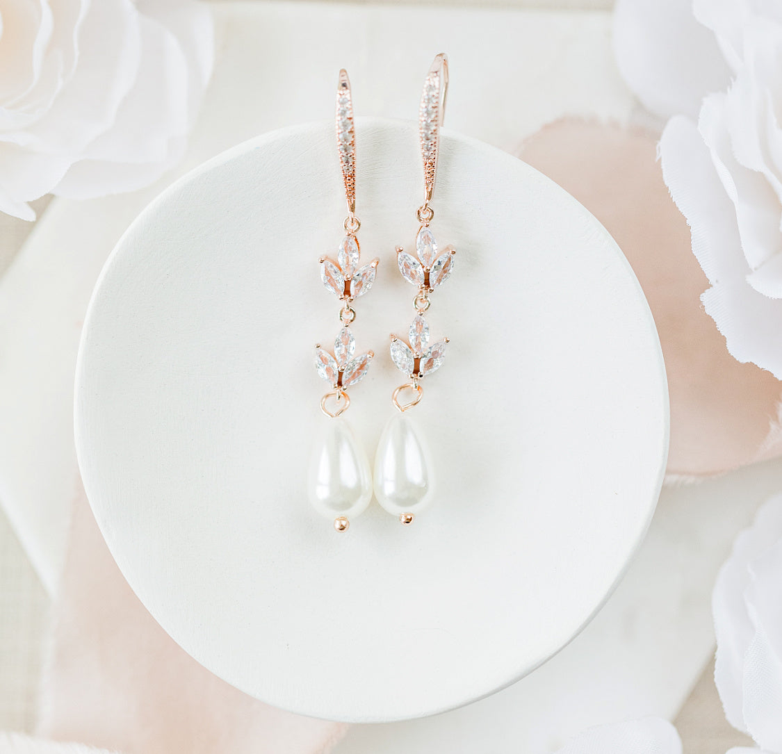 Shop Wholesale Small Pear Shaped Crystal Bridal Drop Earrings in Silver|  Adorn A Bride