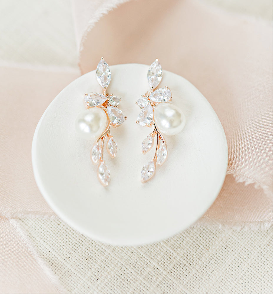 rose gold pearl wedding earrings