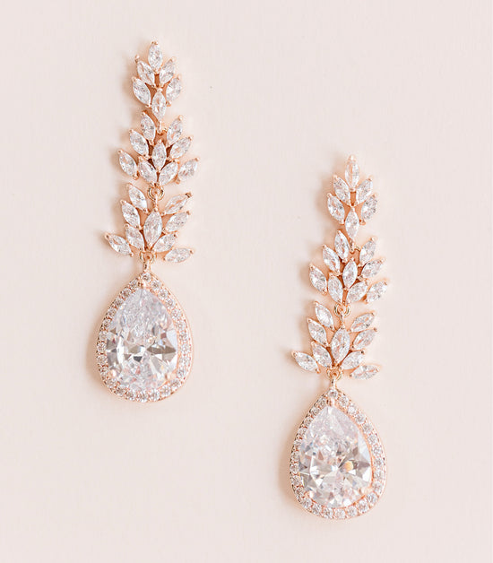 Load image into Gallery viewer, rose gold drop wedding earrings
