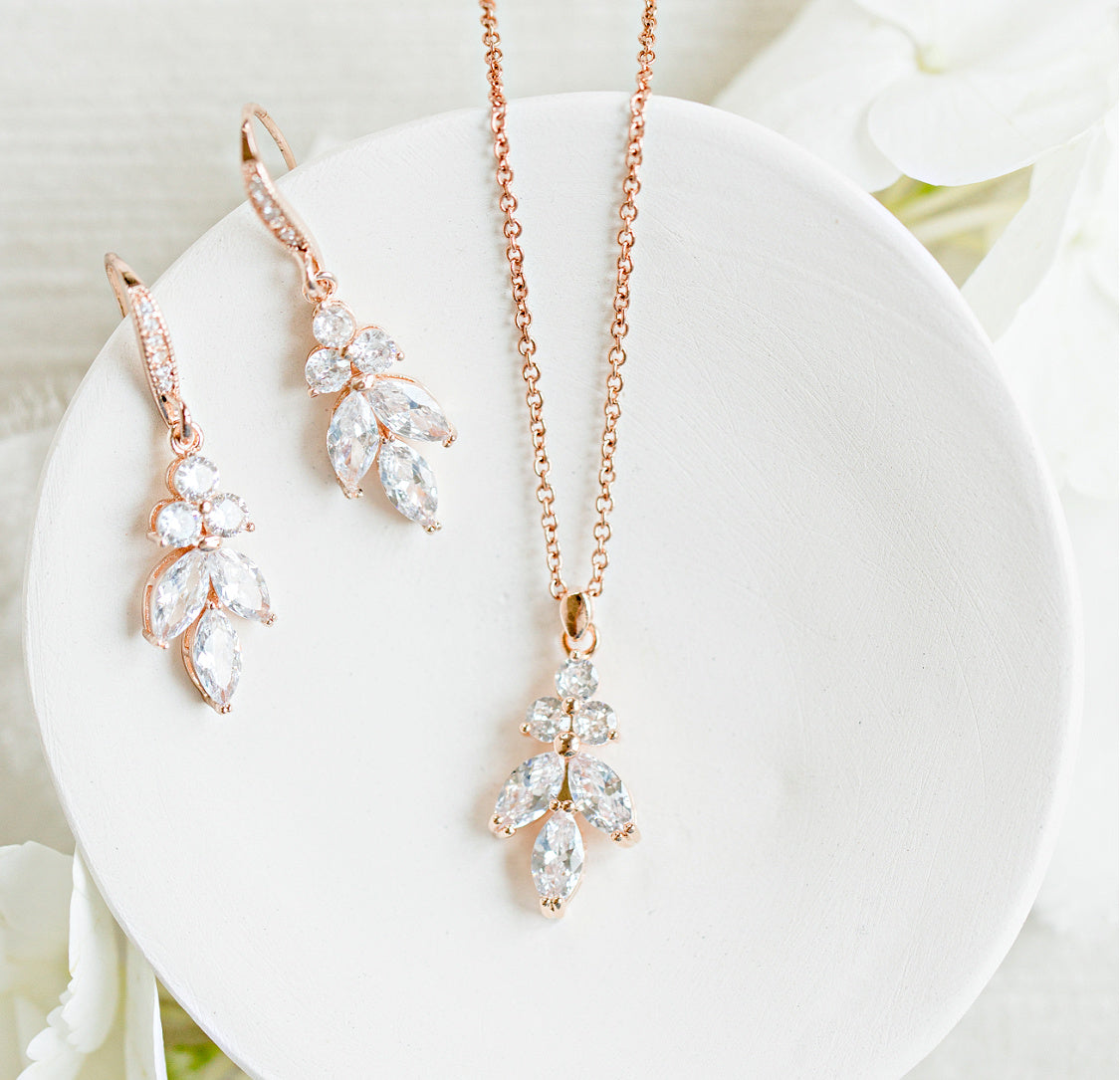 Shop Rose Gold Bridal Jewelry Sets | Earrings, Necklace Bracelets –  PoetryDesigns