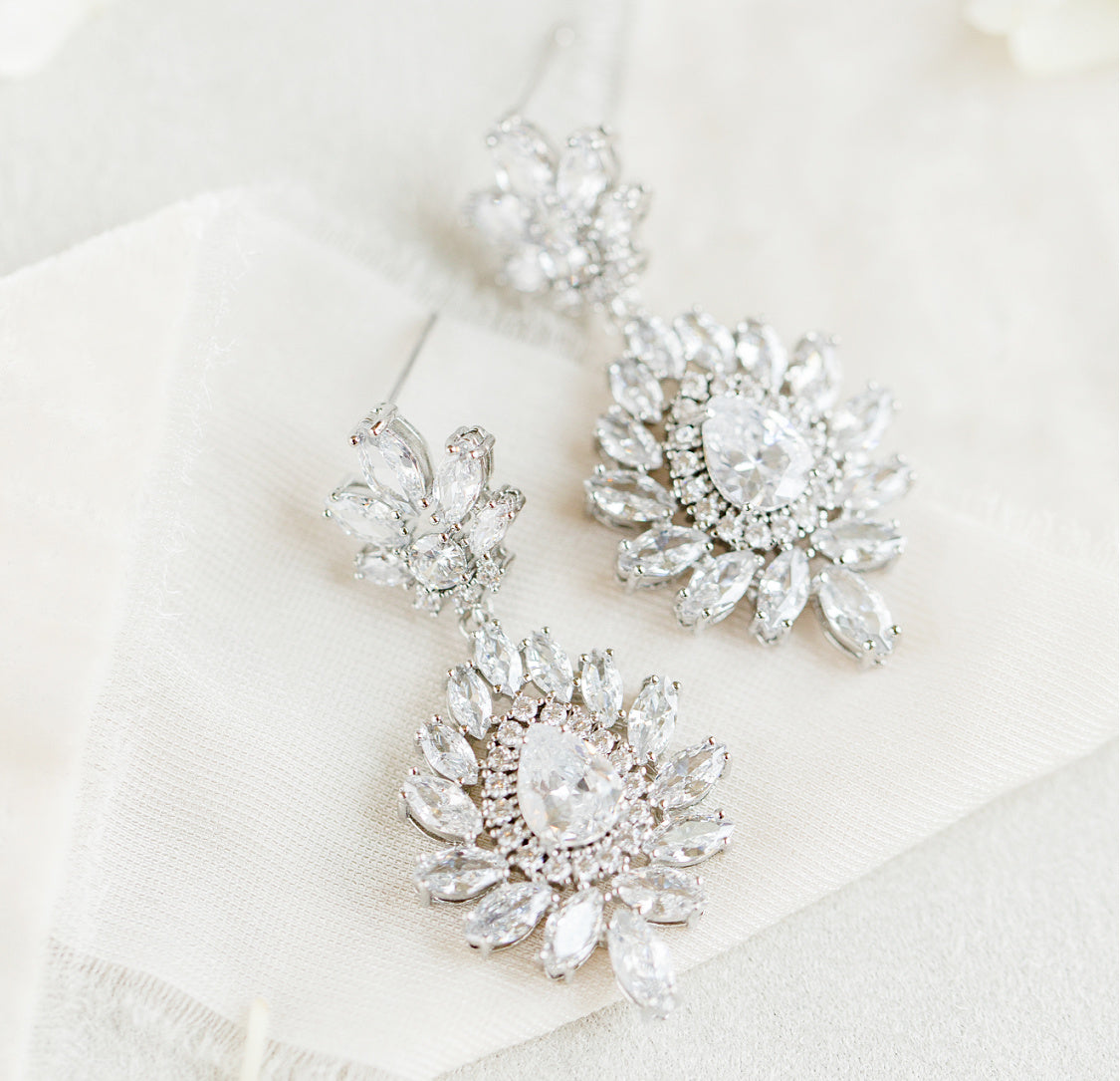 Load image into Gallery viewer, silver bridal earrings
