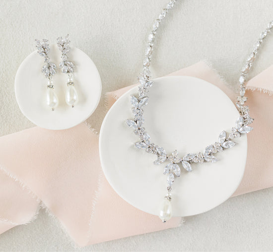 silver pearl wedding jewelry set