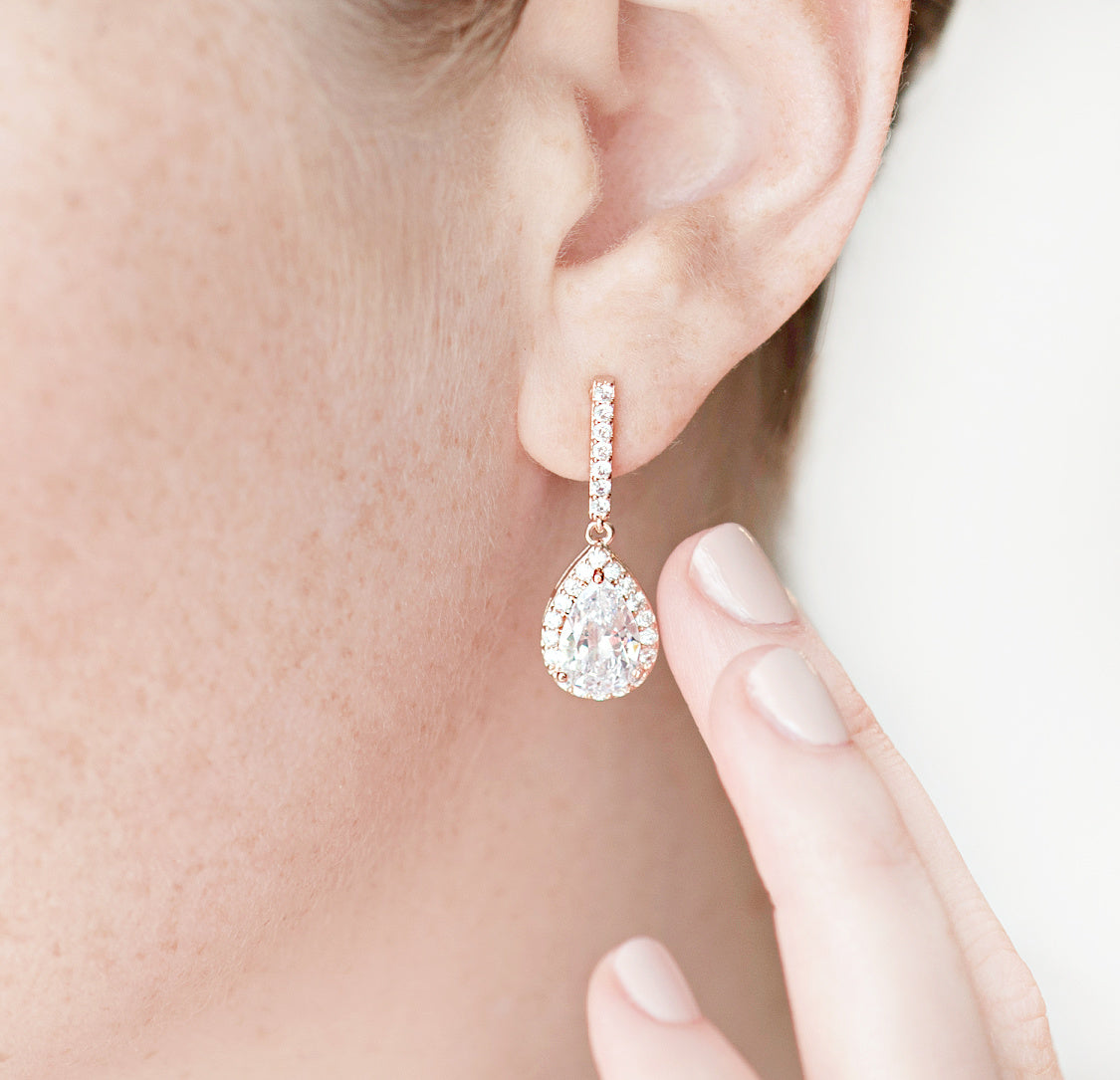 Pearl crystal bridal earrings Rhinestone teardrop earrings