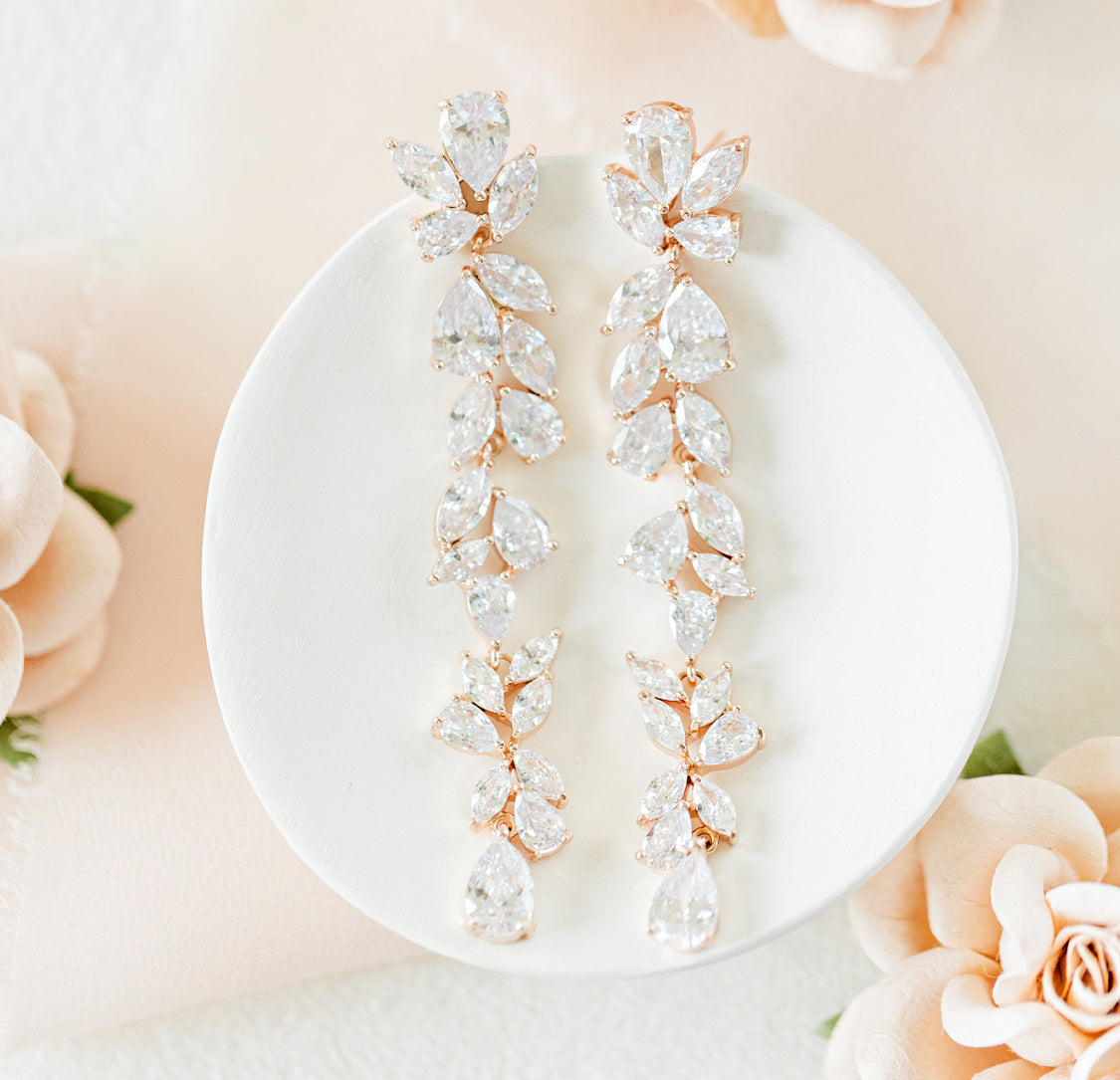 BILLIE Long Pearl Cluster Drop Bridal Earrings – Blair Nadeau Bridal  Adornments