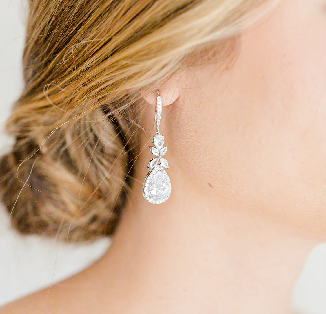 Bridal earrings - crystal stud with pearl drop - Eloise small by Kezan –  KEZANI JEWELLERY - designer bridal jewellery and wedding accessories