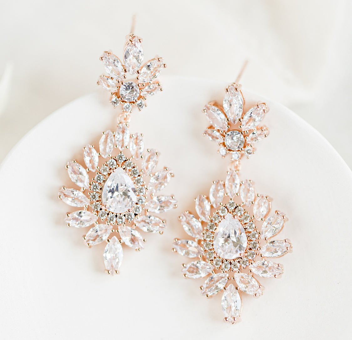 Swarovski Ceramic White Flower Petals Crystal, Long Bridal Jewelry Bri –  TheMillenniumBride