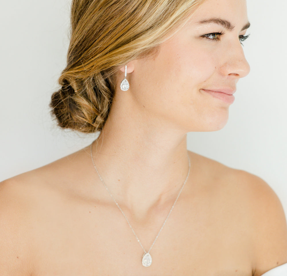 Margot Teardrop Earrings & Necklace Wedding Jewelry Set