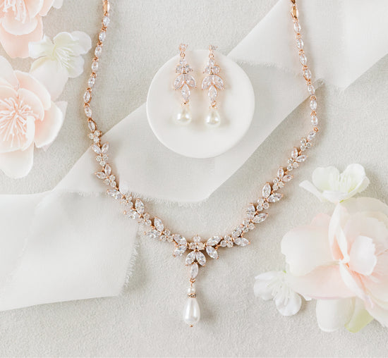 Bridal & Wedding Pearl Necklace Set with Backdrop, Earrings, Bracelet –  Poetry Designs